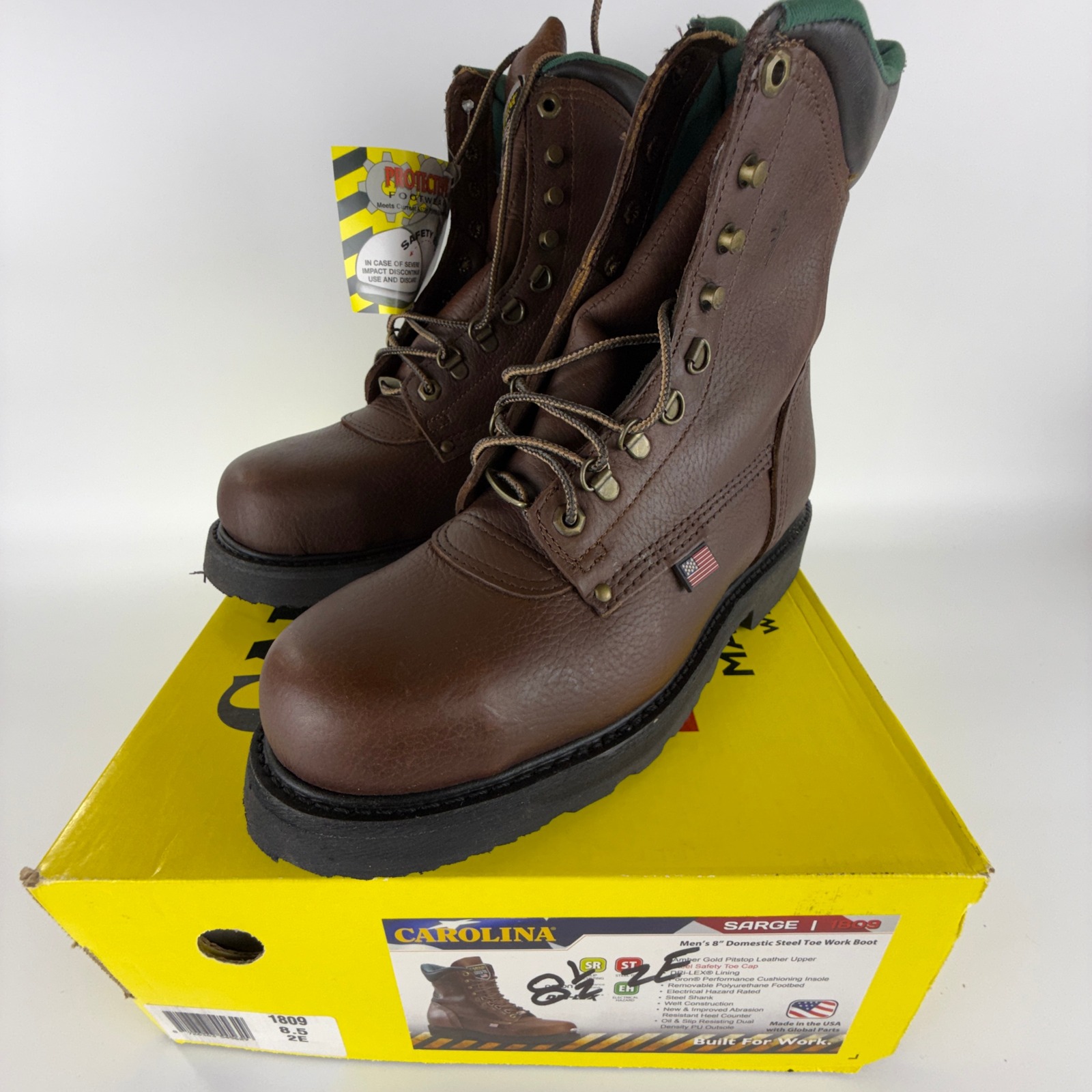 Carolina Sarge 1809 Mens 8" Steel Toe Work Boots Brown Leather Usa Made 8.5 2e